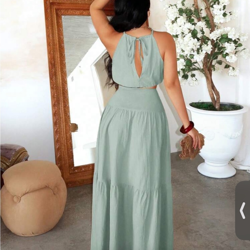 SHEIN Backless Sage Green Dress